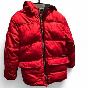 Red Hooded Puffer Jacket with fleece liner